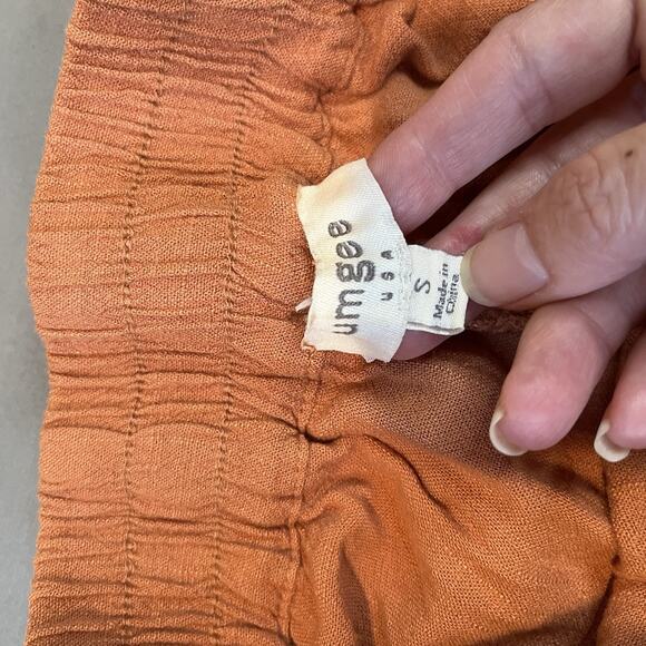 Umgee Small Orange Wide Leg Linen Blend Elastic Waist Freyed Hem Pants Pockets - Picture 7 of 9